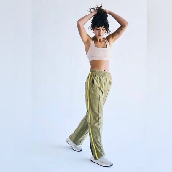 Free People Movement xs baby got track olive green yellow combo track pants snap - Picture 1 of 15